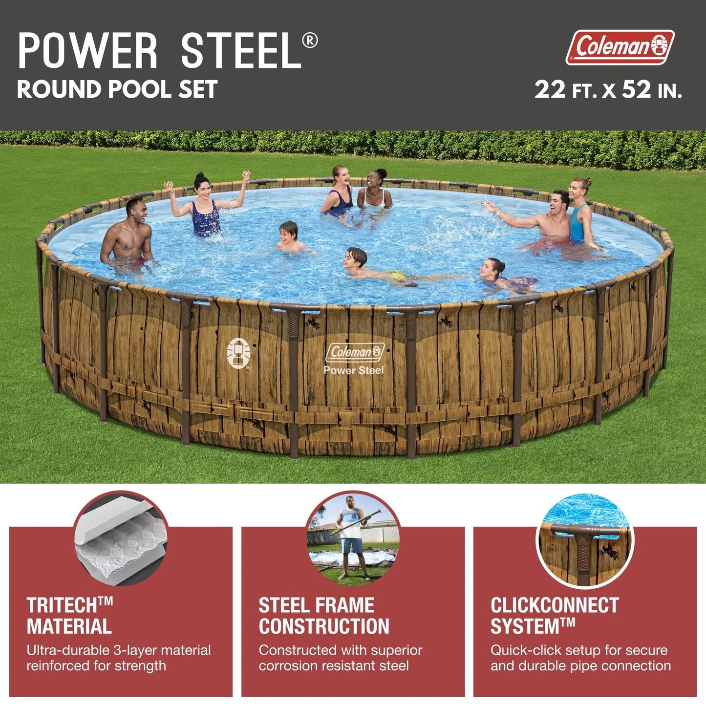 Replacement Coleman Power Steel 22' X 52" Above Ground Round Pool Liner, Brown